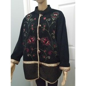 White Stag VTG Women Button Up Floral Velvet Embroidered Chinese Jacket Coat L